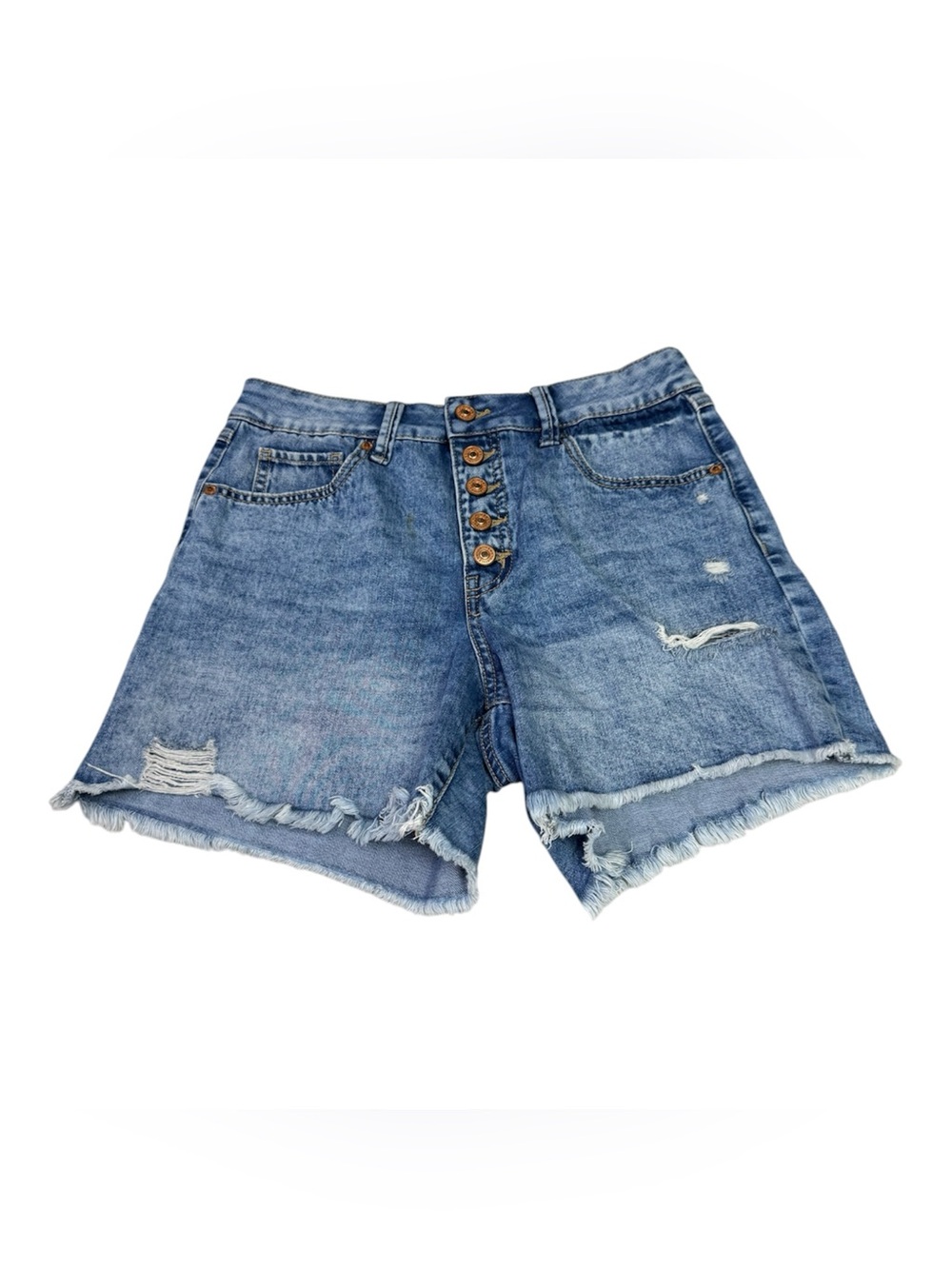 SoundStyle size 6 High-Rise Distressed Denim Jean Shorts - Light Blue easy fit